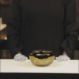 DECO round splashed amber bowl