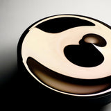 Large serving platter from glass and titanium in an oak frame. Designer glass art wall decor.