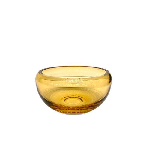 small round translucent amber bowl