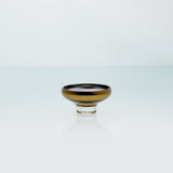 Amber glass mirror bowl with metal coating. Design dessert dish.