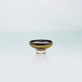 Amber glass mirror bowl with metal coating. Design dessert dish.