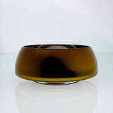 Amber glass round glass bowl with high tops. Designer glass bowl with metal coating. Mirror effect glass bowl.
