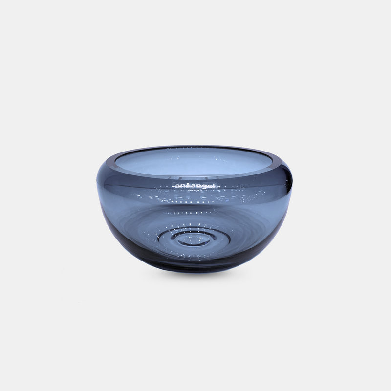 small round translucent navy blue bowl