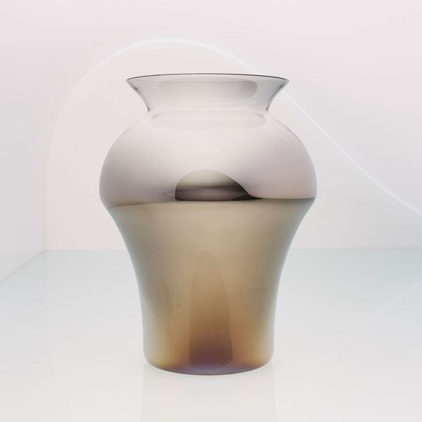 Very large glass and titanium vase in white and golden ombre. Design flower vase. Unique vase.